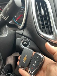 In case you need to start your Chevy with a dead key fob simply push the "start" button with your key fob