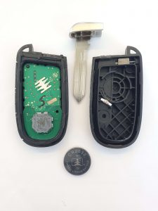 The key fob on the inside, chip, battery and emergency key - Dodge Ram