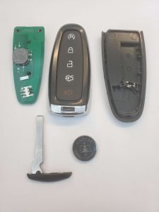 An inside look of key fob, battery and chip