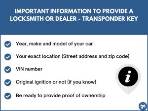 What information to give a locksmith to get a transponder key replacement