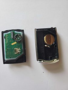 The inside look of a key fob - battery and chip