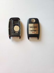 An inside look of Kia key fob and battery