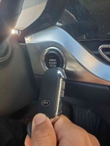 In case you need to start your Kia with a dead key fob simply push the "start" button with your key fob