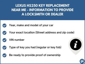 Lexus HS250 key replacement service near your location - Tips