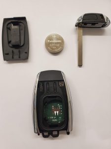 The inside look of a key fob - Battery and chip