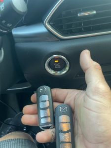In case you need to start your Mazda with a dead key fob simply push the "start" button with your key fob