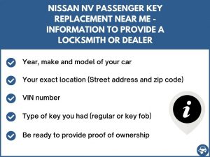 Nissan NV Passenger key replacement service near your location - Tips