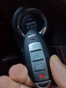 In case you need to start your Nissan with a dead key fob simply push the "start" button with your key fob