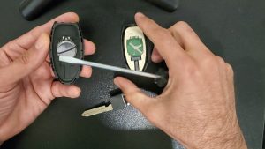 Inside look of Nissan key fob battery replacement