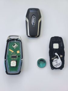 The key fob on the inside - Battery and chip