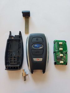 The inside look of a key fob - chip and emergency key